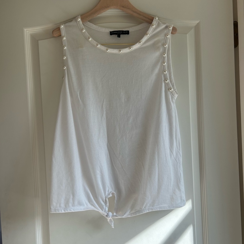Generation Love White Top with Pearls Size Large